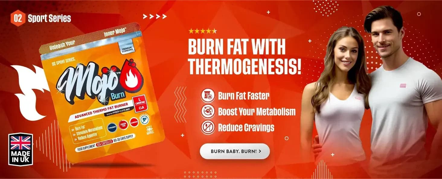 Mojo Burn quemador de grasa termogénico avanzado — quema grasa con termogénesis: quema grasa más rápido, acelera tu metabolismo, reduce los antojos. ¡Quema, quema, quema!